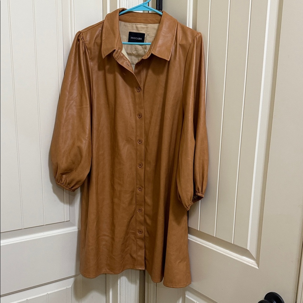 Dolce Cabo Tan Button-Up Faux Leather Dress